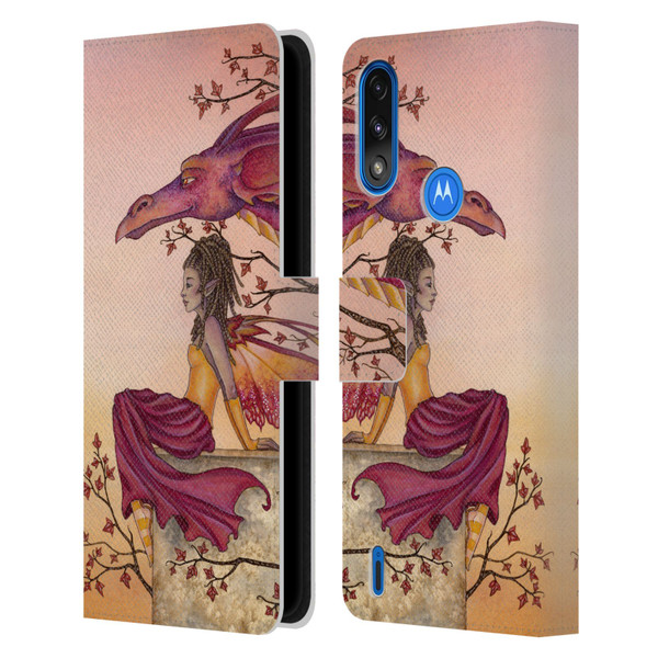 Amy Brown Elemental Fairies Greeting The Dawn Leather Book Wallet Case Cover For Motorola Moto E7 Power / Moto E7i Power