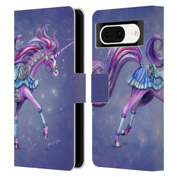Rose Khan Unicorns Purple Carousel Horse Leather Book Wallet Case Cover For Google Pixel 8