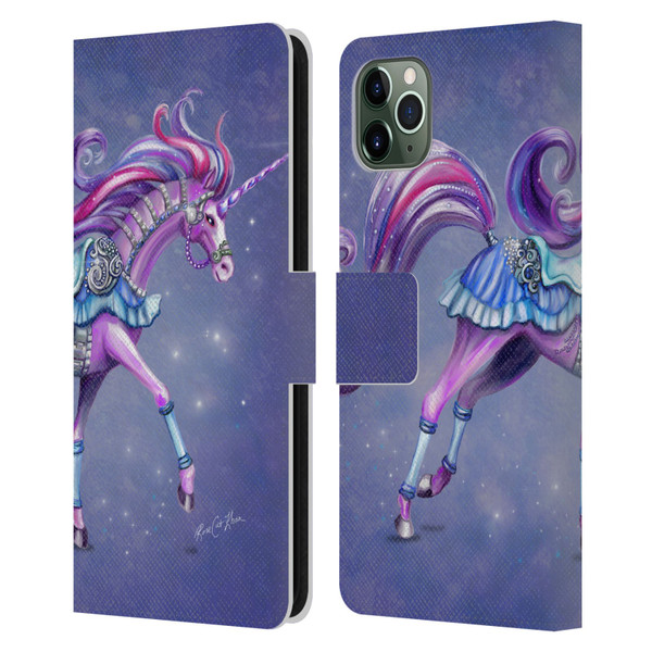 Rose Khan Unicorns Purple Carousel Horse Leather Book Wallet Case Cover For Apple iPhone 11 Pro Max
