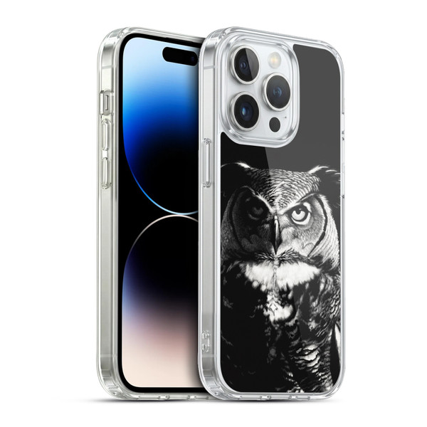 Stanley Morrison Black And White Great Horned Owl Soft Gel Case for Apple iPhone 13 Pro & MagSafe