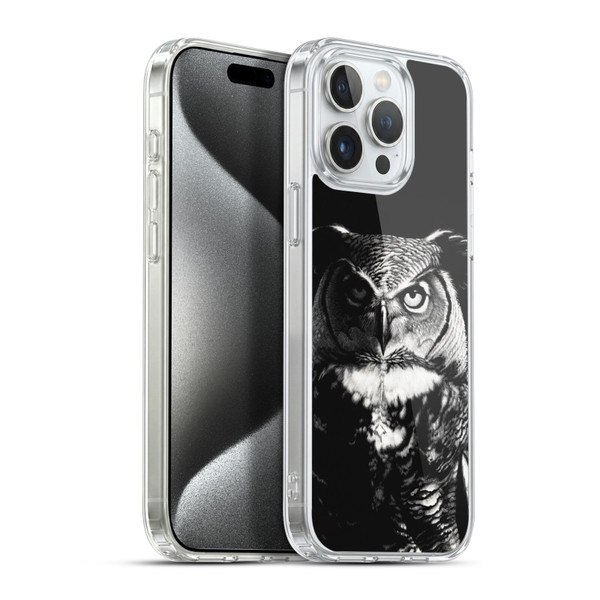 Stanley Morrison Black And White Great Horned Owl Soft Gel Case for Apple iPhone 15 Pro Max & MagSafe