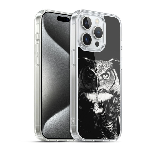 Stanley Morrison Black And White Great Horned Owl Soft Gel Case for Apple iPhone 15 Pro & MagSafe