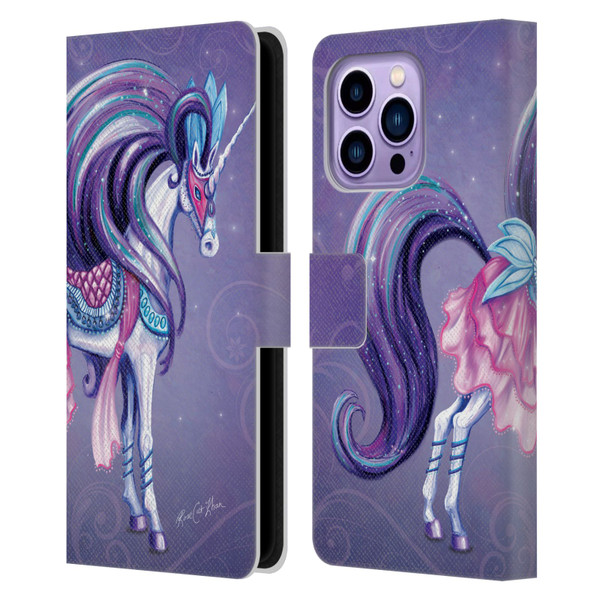 Rose Khan Unicorns White And Purple Leather Book Wallet Case Cover For Apple iPhone 14 Pro Max