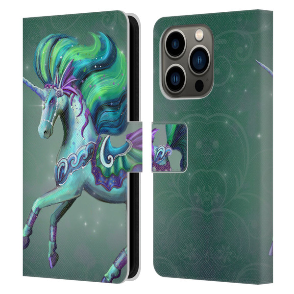 Rose Khan Unicorns Sea Green Leather Book Wallet Case Cover For Apple iPhone 14 Pro