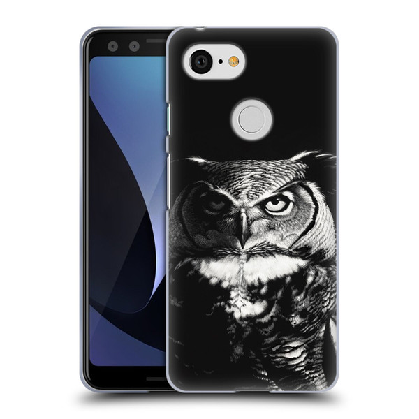 Stanley Morrison Black And White Great Horned Owl Soft Gel Case for Google Pixel 3