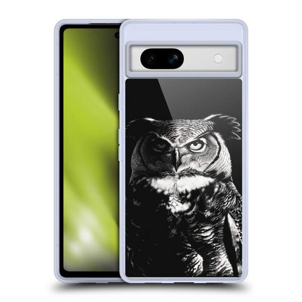 Stanley Morrison Black And White Great Horned Owl Soft Gel Case for Google Pixel 7a