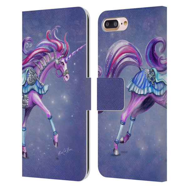 Rose Khan Unicorns Purple Carousel Horse Leather Book Wallet Case Cover For Apple iPhone 7 Plus / iPhone 8 Plus