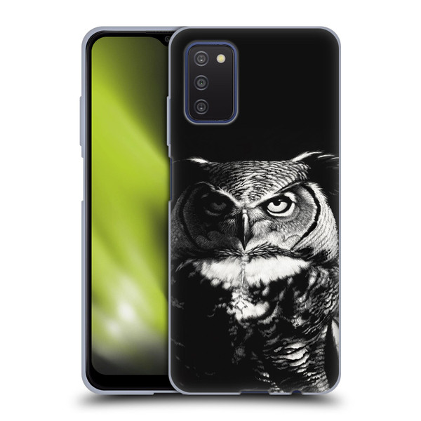 Stanley Morrison Black And White Great Horned Owl Soft Gel Case for Samsung Galaxy A03s (2021)