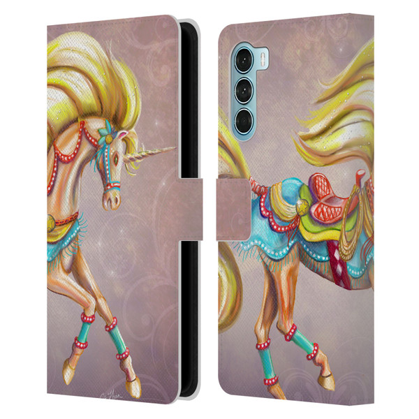 Rose Khan Unicorns Western Palomino Leather Book Wallet Case Cover For Motorola Edge S30 / Moto G200 5G