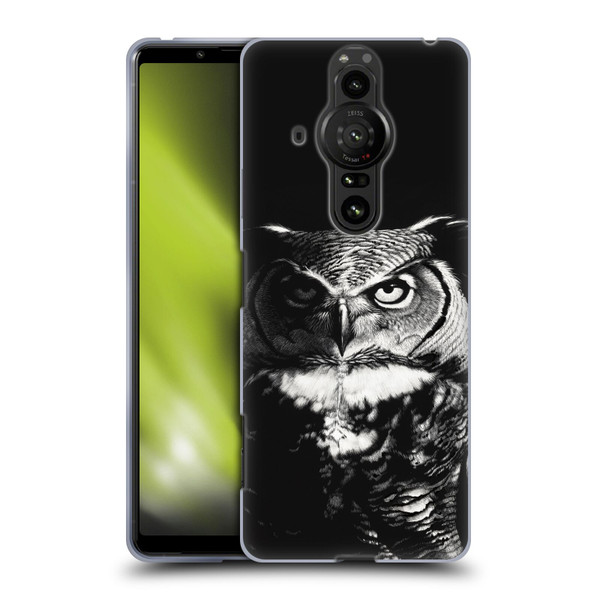 Stanley Morrison Black And White Great Horned Owl Soft Gel Case for Sony Xperia Pro-I