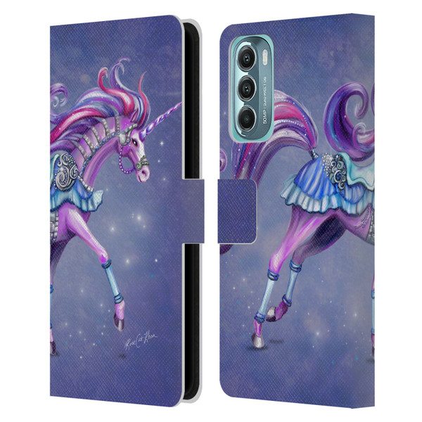 Rose Khan Unicorns Purple Carousel Horse Leather Book Wallet Case Cover For Motorola Moto G Stylus 5G (2022)