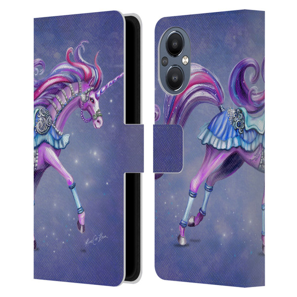 Rose Khan Unicorns Purple Carousel Horse Leather Book Wallet Case Cover For OnePlus Nord N20 5G