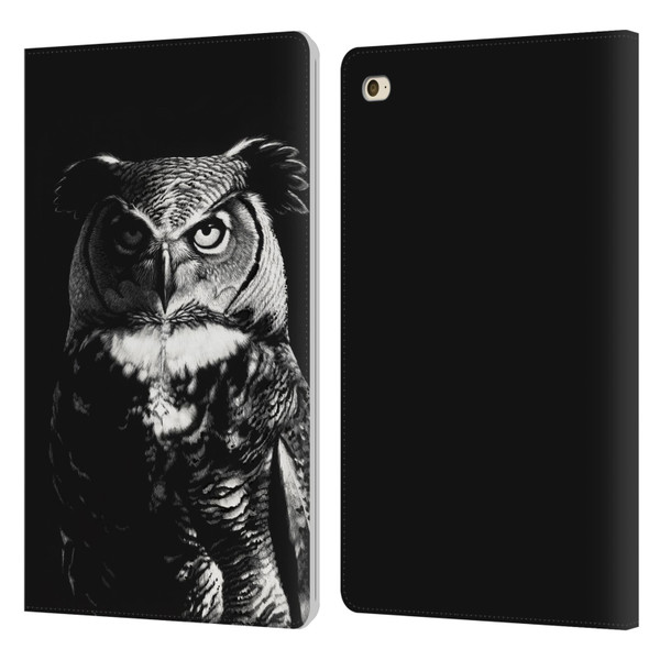 Stanley Morrison Black And White Great Horned Owl Leather Book Wallet Case Cover For Apple iPad mini 4