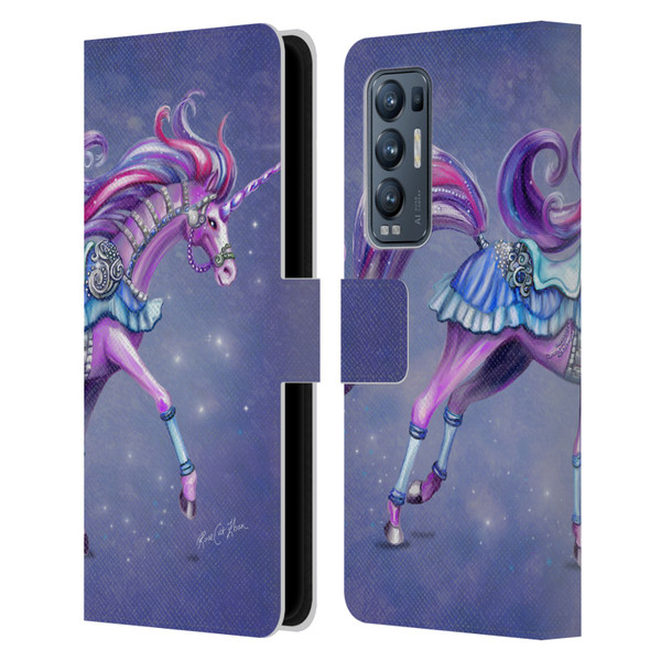 Rose Khan Unicorns Purple Carousel Horse Leather Book Wallet Case Cover For OPPO Find X3 Neo / Reno5 Pro+ 5G