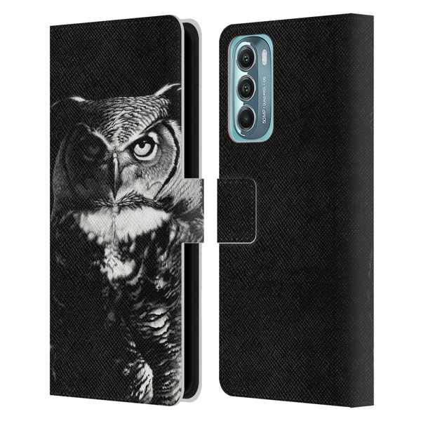 Stanley Morrison Black And White Great Horned Owl Leather Book Wallet Case Cover For Motorola Moto G Stylus 5G (2022)