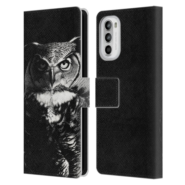 Stanley Morrison Black And White Great Horned Owl Leather Book Wallet Case Cover For Motorola Moto G52