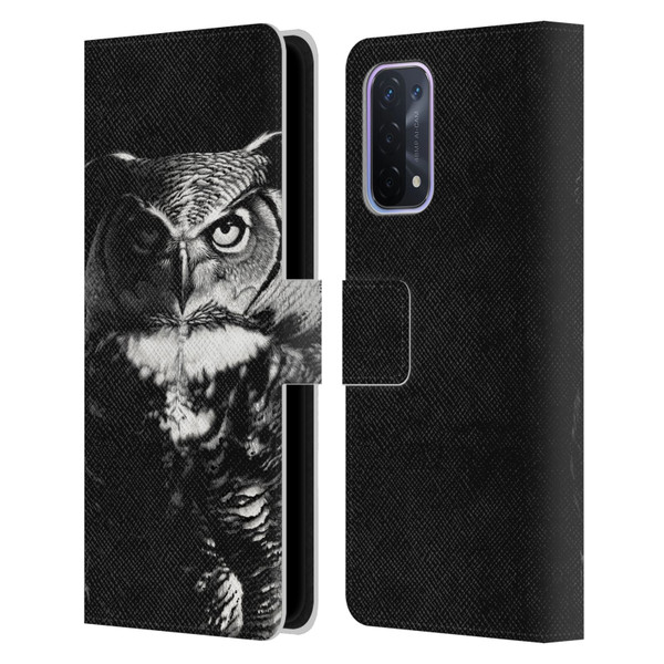 Stanley Morrison Black And White Great Horned Owl Leather Book Wallet Case Cover For OPPO A54 5G