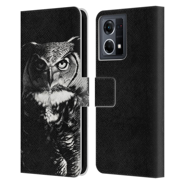 Stanley Morrison Black And White Great Horned Owl Leather Book Wallet Case Cover For OPPO Reno8 4G