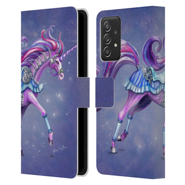 Rose Khan Unicorns Purple Carousel Horse Leather Book Wallet Case Cover For Samsung Galaxy A52 / A52s / 5G (2021)