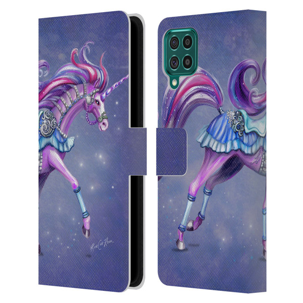 Rose Khan Unicorns Purple Carousel Horse Leather Book Wallet Case Cover For Samsung Galaxy F62 (2021)