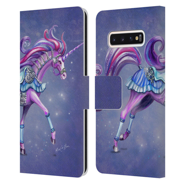 Rose Khan Unicorns Purple Carousel Horse Leather Book Wallet Case Cover For Samsung Galaxy S10