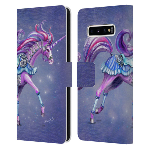 Rose Khan Unicorns Purple Carousel Horse Leather Book Wallet Case Cover For Samsung Galaxy S10+ / S10 Plus