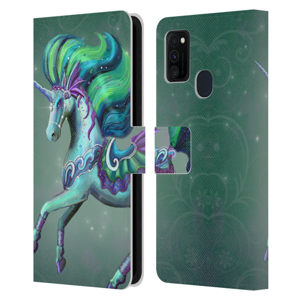 Rose Khan Unicorns Sea Green Leather Book Wallet Case Cover For Samsung Galaxy M30s (2019)/M21 (2020)
