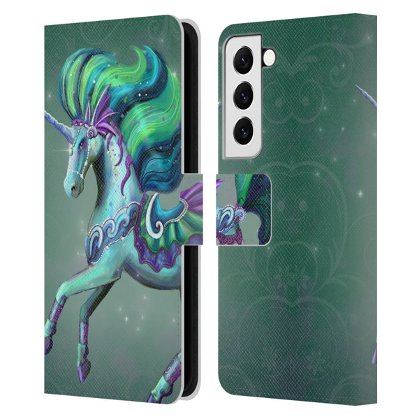 Rose Khan Unicorns Sea Green Leather Book Wallet Case Cover For Samsung Galaxy S22 5G