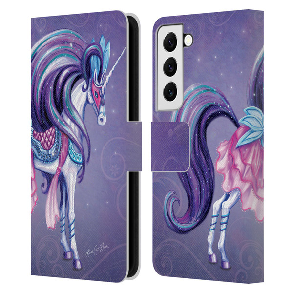 Rose Khan Unicorns White And Purple Leather Book Wallet Case Cover For Samsung Galaxy S22 5G