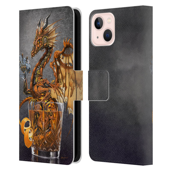 Stanley Morrison Dragons Gold Steampunk Drink Leather Book Wallet Case Cover For Apple iPhone 13