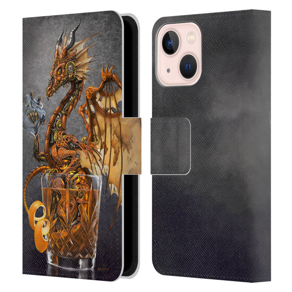 Stanley Morrison Dragons Gold Steampunk Drink Leather Book Wallet Case Cover For Apple iPhone 13 Mini