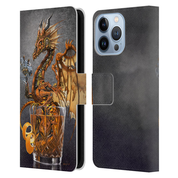 Stanley Morrison Dragons Gold Steampunk Drink Leather Book Wallet Case Cover For Apple iPhone 13 Pro
