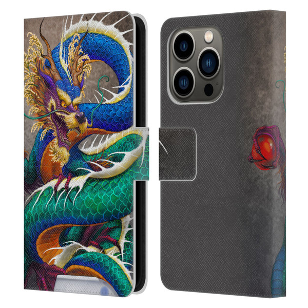 Stanley Morrison Dragons Asian Sake Drink Leather Book Wallet Case Cover For Apple iPhone 14 Pro