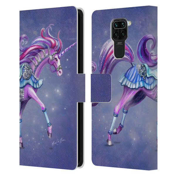 Rose Khan Unicorns Purple Carousel Horse Leather Book Wallet Case Cover For Xiaomi Redmi Note 9 / Redmi 10X 4G