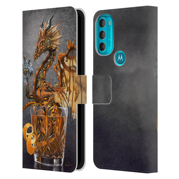 Stanley Morrison Dragons Gold Steampunk Drink Leather Book Wallet Case Cover For Motorola Moto G71 5G