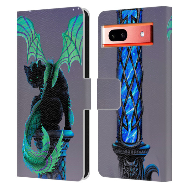 Stanley Morrison Dragons 2 Gothic Winged Cat Leather Book Wallet Case Cover For Google Pixel 7a