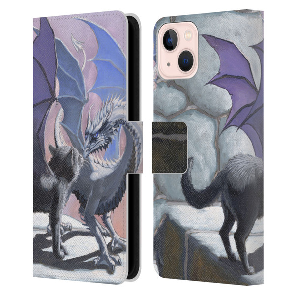 Stanley Morrison Dragons 2 Black Winged Cat Leather Book Wallet Case Cover For Apple iPhone 13