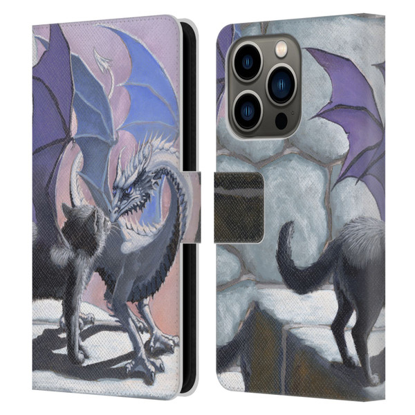 Stanley Morrison Dragons 2 Black Winged Cat Leather Book Wallet Case Cover For Apple iPhone 14 Pro