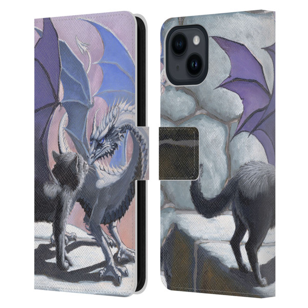 Stanley Morrison Dragons 2 Black Winged Cat Leather Book Wallet Case Cover For Apple iPhone 15