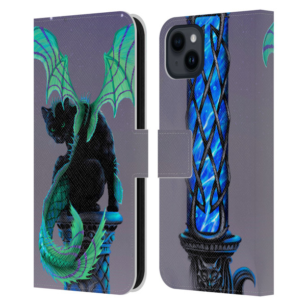 Stanley Morrison Dragons 2 Gothic Winged Cat Leather Book Wallet Case Cover For Apple iPhone 15 Plus