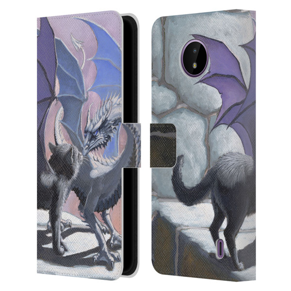 Stanley Morrison Dragons 2 Black Winged Cat Leather Book Wallet Case Cover For Nokia C10 / C20