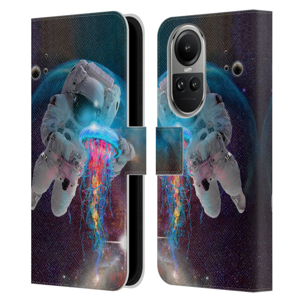 Dave Loblaw Jellyfish Astronaut And Jellyfish Leather Book Wallet Case Cover For OPPO Reno10 5G / Reno10 Pro 5G