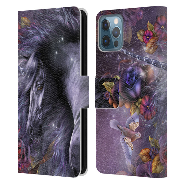 Laurie Prindle Fantasy Horse Blue Rose Unicorn Leather Book Wallet Case Cover For Apple iPhone 12 / iPhone 12 Pro