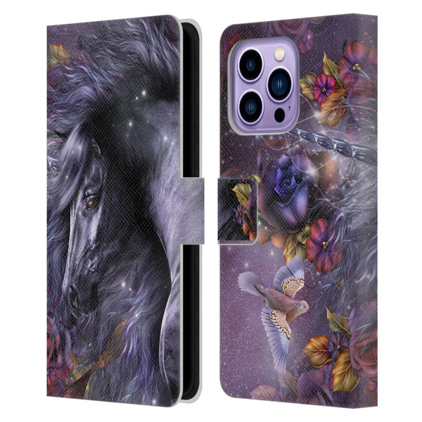 Laurie Prindle Fantasy Horse Blue Rose Unicorn Leather Book Wallet Case Cover For Apple iPhone 14 Pro Max