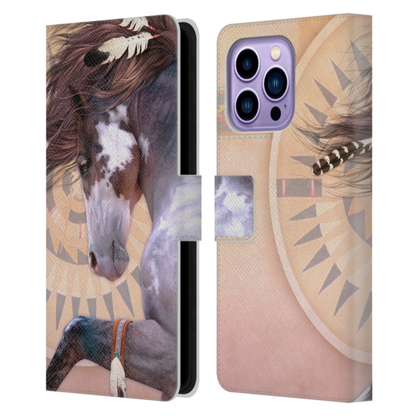 Laurie Prindle Fantasy Horse Native Spirit Leather Book Wallet Case Cover For Apple iPhone 14 Pro Max