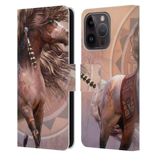 Laurie Prindle Fantasy Horse Spirit Warrior Leather Book Wallet Case Cover For Apple iPhone 15 Pro