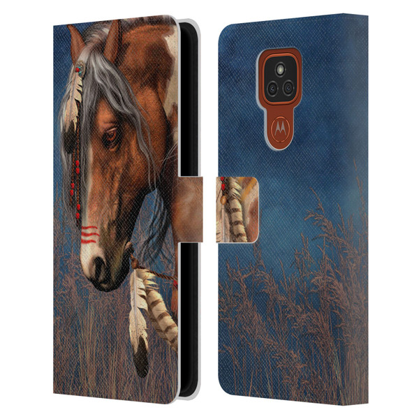 Laurie Prindle Fantasy Horse Native American War Pony Leather Book Wallet Case Cover For Motorola Moto E7 Plus