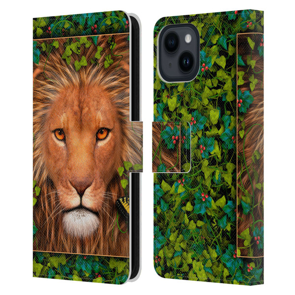 Laurie Prindle Lion Return Of The King Leather Book Wallet Case Cover For Apple iPhone 15