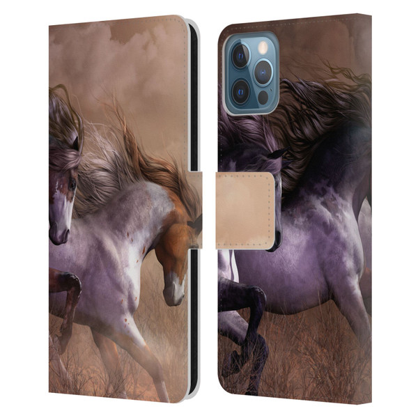 Laurie Prindle Western Stallion Run To Freedom Leather Book Wallet Case Cover For Apple iPhone 12 / iPhone 12 Pro