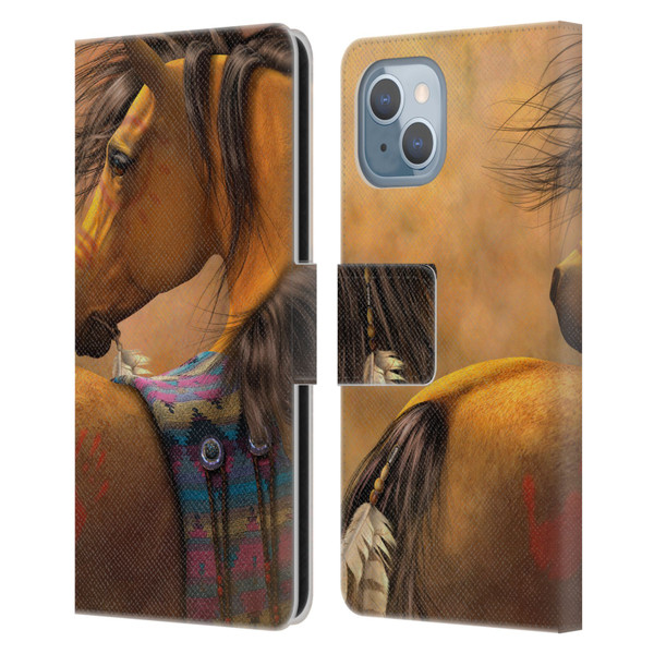 Laurie Prindle Western Stallion Kiowa Gold Leather Book Wallet Case Cover For Apple iPhone 14
